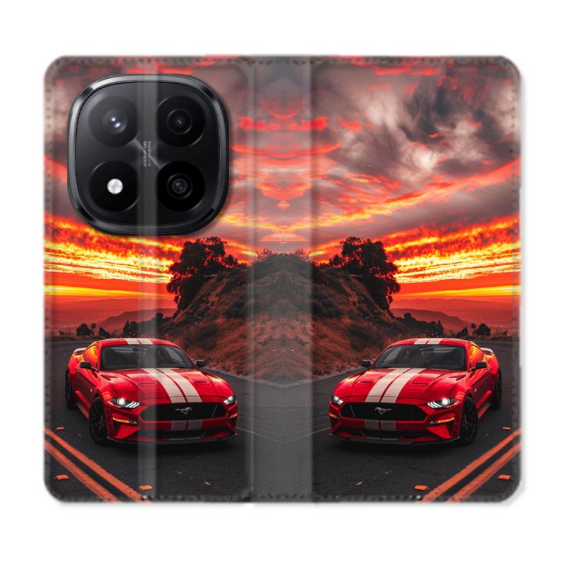 Housse Cuir Portefeuille Pour Xiaomi Redmi Note 14 PRO PLUS 5G Ford Mustang GT500 Rouge