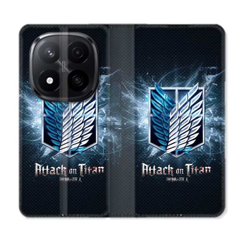 Housse Cuir Portefeuille Pour Xiaomi Redmi Note 14 PRO PLUS 5G Manga Attaque Titans Noir