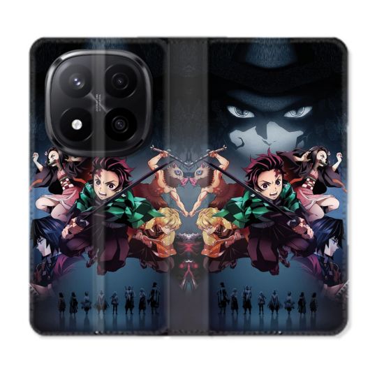 Housse Cuir Portefeuille Pour Xiaomi Redmi Note 14 PRO PLUS 5G Manga Demon Slayer Noir