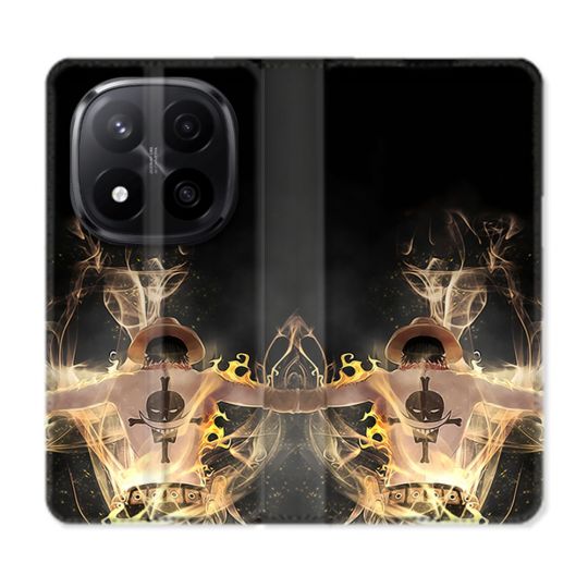 Housse Cuir Portefeuille Pour Xiaomi Redmi Note 14 PRO PLUS 5G Manga One Piece Ace Noir