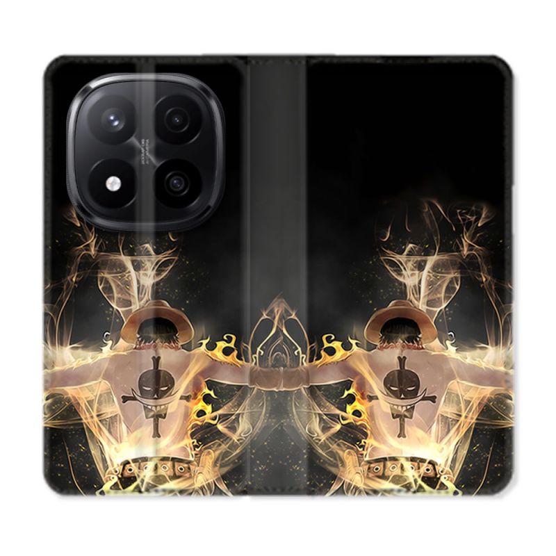 Housse Cuir Portefeuille Pour Xiaomi Redmi Note 14 PRO PLUS 5G Manga One Piece Ace Noir