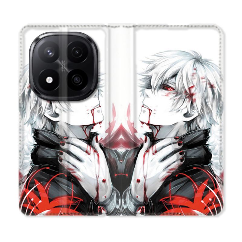 Housse Cuir Portefeuille Pour Xiaomi Redmi Note 14 PRO PLUS 5G Manga Tokyo Ghoul Kaneki Blanc