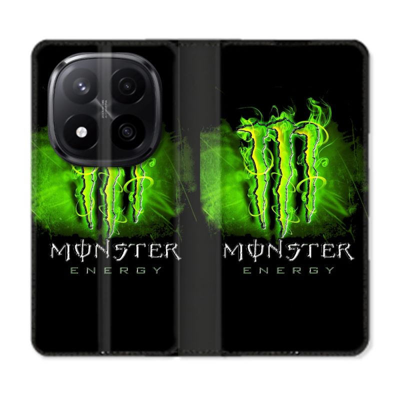 Housse Cuir Portefeuille Pour Xiaomi Redmi Note 14 PRO PLUS 5G Monster Energy Vert