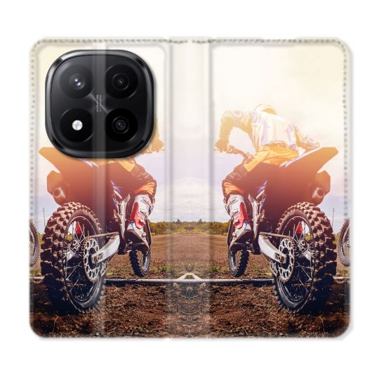 Housse Cuir Portefeuille Pour Xiaomi Redmi Note 14 PRO PLUS 5G Moto Cross Soleil