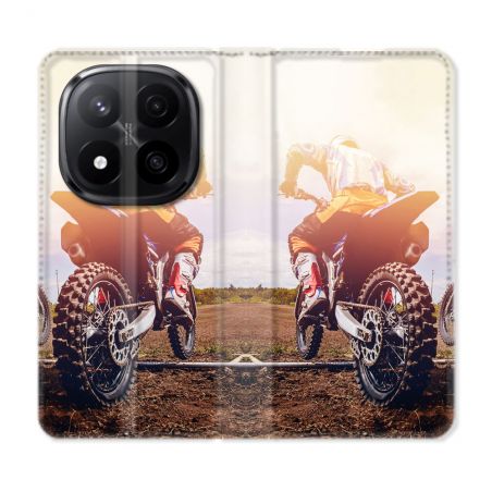 Housse Cuir Portefeuille Pour Xiaomi Redmi Note 14 PRO PLUS 5G Moto Cross Soleil