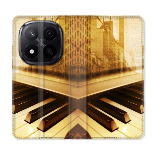Housse Cuir Portefeuille Pour Xiaomi Redmi Note 14 PRO PLUS 5G Musique Piano Retro