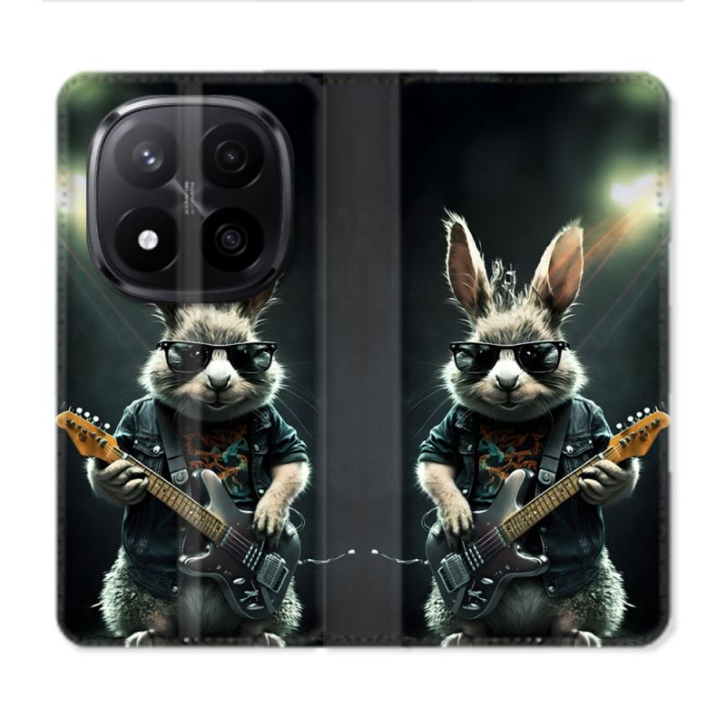 Housse Cuir Portefeuille Pour Xiaomi Redmi Note 14 PRO PLUS 5G Musique Rock Lapin