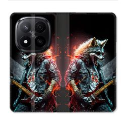 Housse Cuir Portefeuille Pour Xiaomi Redmi Note 14 PRO PLUS 5G Musique Rock Loup