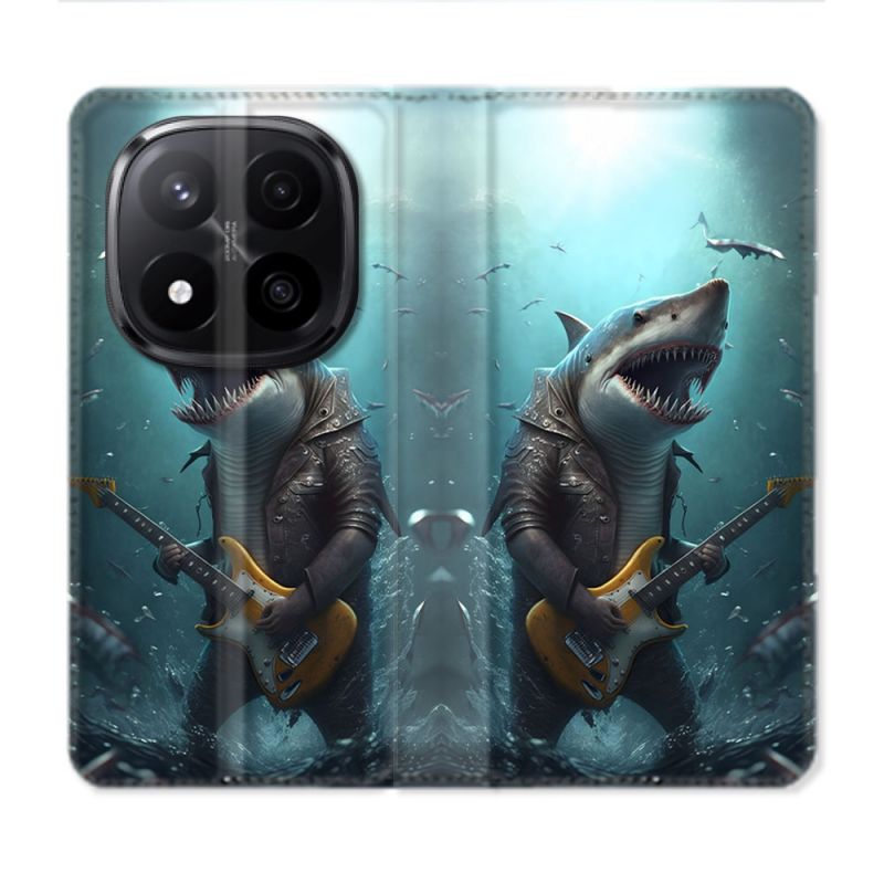 Housse Cuir Portefeuille Pour Xiaomi Redmi Note 14 PRO PLUS 5G Musique Rock Requin