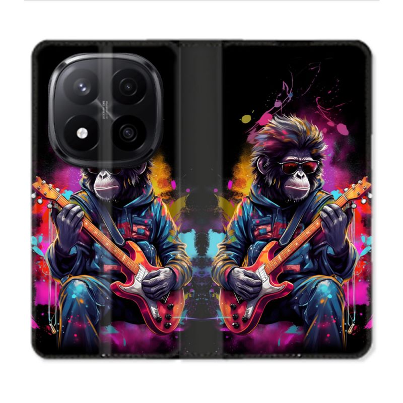 Housse Cuir Portefeuille Pour Xiaomi Redmi Note 14 PRO PLUS 5G Musique Rock Singe