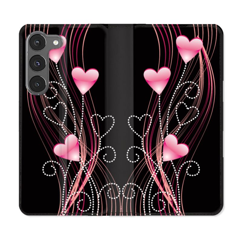 Housse Cuir Portefeuille Pour Samsung Galaxy A26 5G Amour Coeur Rose Montant sur Noir