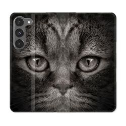 Housse Cuir Portefeuille Pour Samsung Galaxy A26 5G Animal Chat Gris