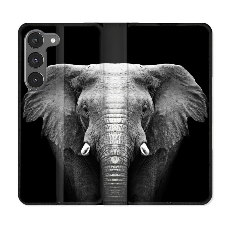 Housse Cuir Portefeuille Pour Samsung Galaxy A26 5G Animal Elephant Noir