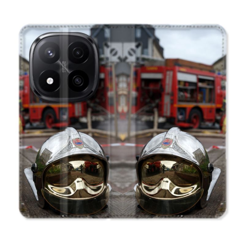Housse Cuir Portefeuille Pour Xiaomi Redmi Note 14 PRO PLUS 5G Pompier Casque Camion
