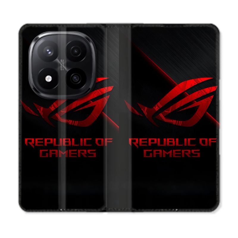 Housse Cuir Portefeuille Pour Xiaomi Redmi Note 14 PRO PLUS 5G ROG Rouge