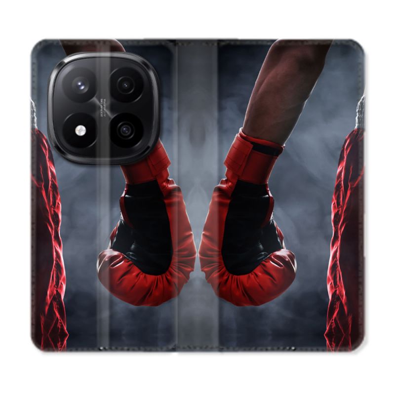 Housse Cuir Portefeuille Pour Xiaomi Redmi Note 14 PRO PLUS 5G Sport Boxe Gant Rouge