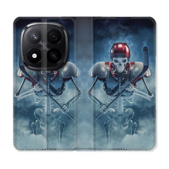 Housse Cuir Portefeuille Pour Xiaomi Redmi Note 14 PRO PLUS 5G Sport Hockey Squelette