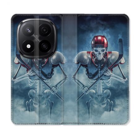 Housse Cuir Portefeuille Pour Xiaomi Redmi Note 14 PRO PLUS 5G Sport Hockey Squelette