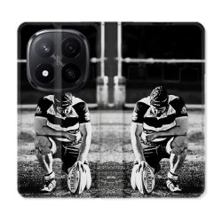 Housse Cuir Portefeuille Pour Xiaomi Redmi Note 14 PRO PLUS 5G Sport Rugby Noir Blanc