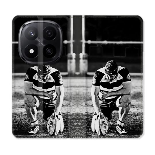 Housse Cuir Portefeuille Pour Xiaomi Redmi Note 14 PRO PLUS 5G Sport Rugby Noir Blanc