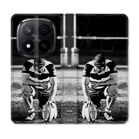 Housse Cuir Portefeuille Pour Xiaomi Redmi Note 14 PRO PLUS 5G Sport Rugby Noir Blanc