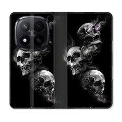 Housse Cuir Portefeuille Pour Xiaomi Redmi Note 14 PRO PLUS 5G Tete de Mort Triple