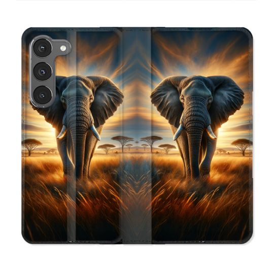 Housse Cuir Portefeuille Pour Samsung Galaxy A26 5G Animal Elephant Savane