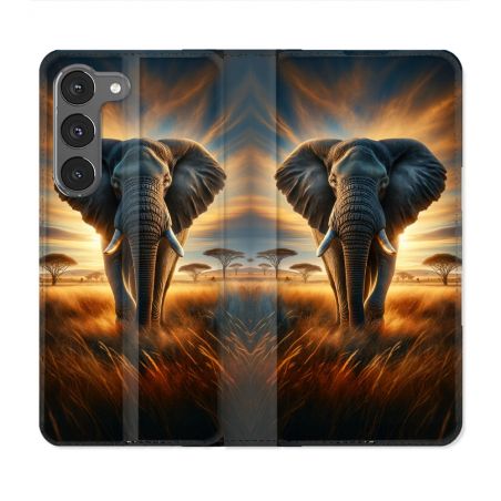 Housse Cuir Portefeuille Pour Samsung Galaxy A26 5G Animal Elephant Savane