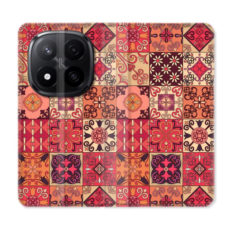 Housse Cuir Portefeuille Pour Xiaomi Redmi Note 14 PRO PLUS 5G Texture Carreau Ciment Rouge