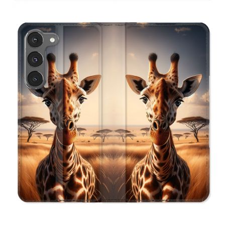 Housse Cuir Portefeuille Pour Samsung Galaxy A26 5G Animal Girafe Savane
