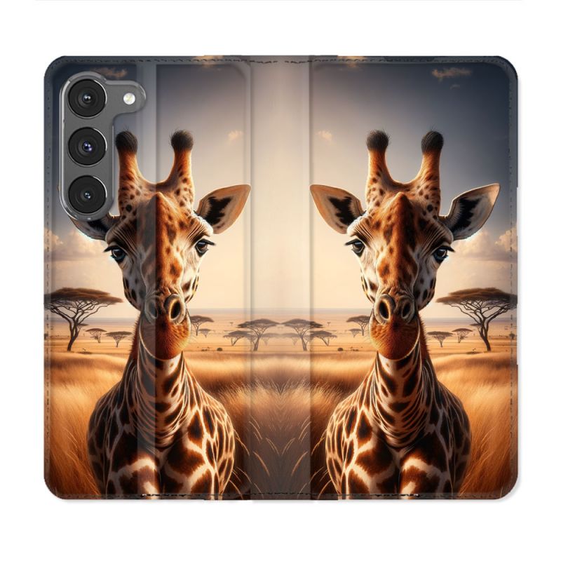 Housse Cuir Portefeuille Pour Samsung Galaxy A26 5G Animal Girafe Savane