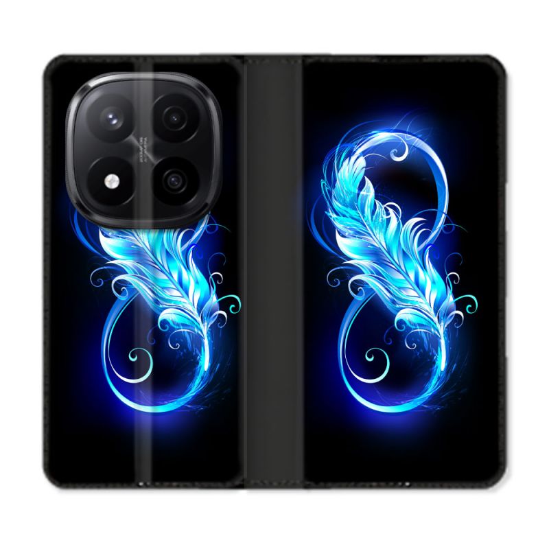 Housse Cuir Portefeuille Pour Xiaomi Redmi Note 14 PRO PLUS 5G Texture Plume Infini Bleu