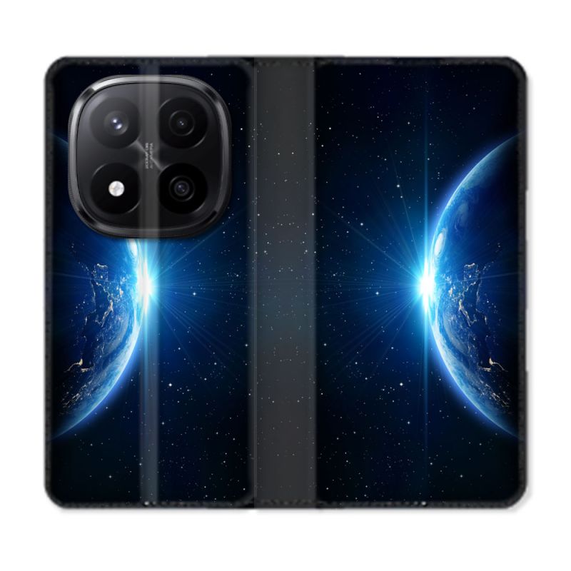 Housse Cuir Portefeuille Pour Xiaomi Redmi Note 14 PRO PLUS 5G Univers Planete Terre