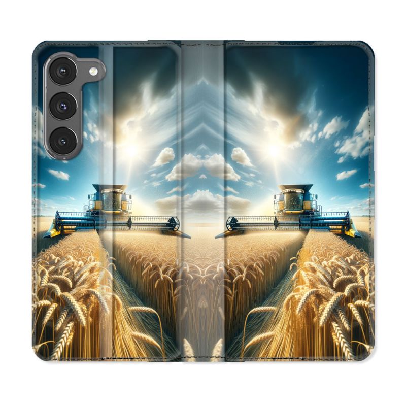 Housse Cuir Portefeuille Pour Samsung Galaxy A36 5G Agriculture Moissonneuse Blé