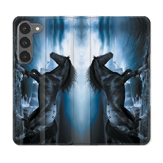 Housse Cuir Portefeuille Pour Samsung Galaxy A36 5G Animal Cheval Noir