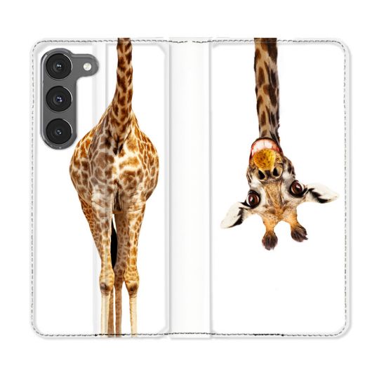 Housse Cuir Portefeuille Pour Samsung Galaxy A36 5G Animal Girafe Blanche