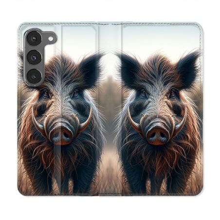 Housse Cuir Portefeuille Pour Samsung Galaxy A26 5G Chasse Sanglier Attaque