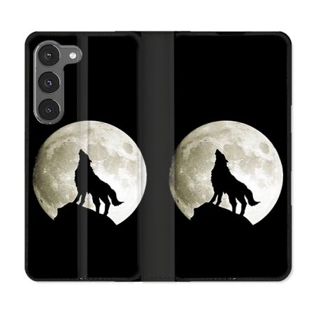Housse Cuir Portefeuille Pour Samsung Galaxy A36 5G Animal Loup Noir