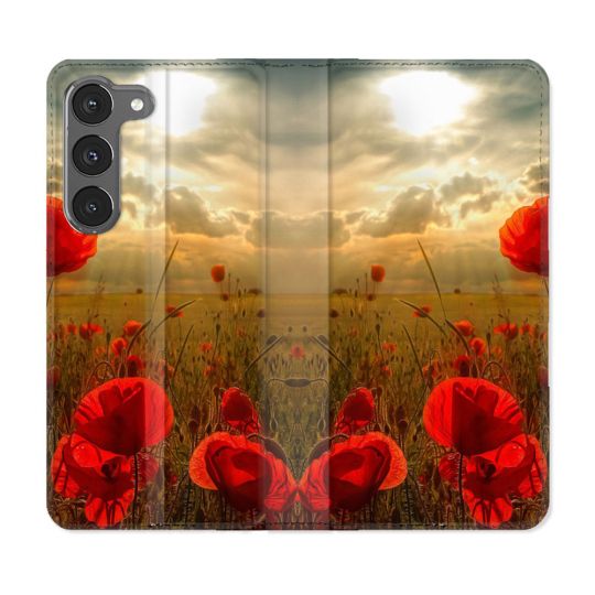 Housse Cuir Portefeuille Pour Samsung Galaxy A26 5G Fleur Coquelicot