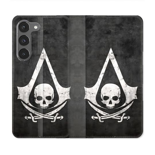 Housse Cuir Portefeuille Pour Samsung Galaxy A36 5G Assassin Creed Tete Mort