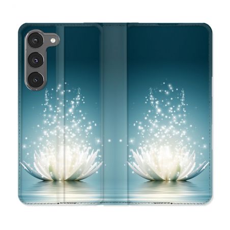 Housse Cuir Portefeuille Pour Samsung Galaxy A26 5G Fleur Lotus Blanc