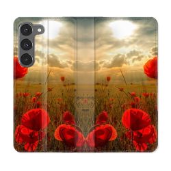 Housse Cuir Portefeuille Pour Samsung Galaxy A36 5G Fleur Coquelicot
