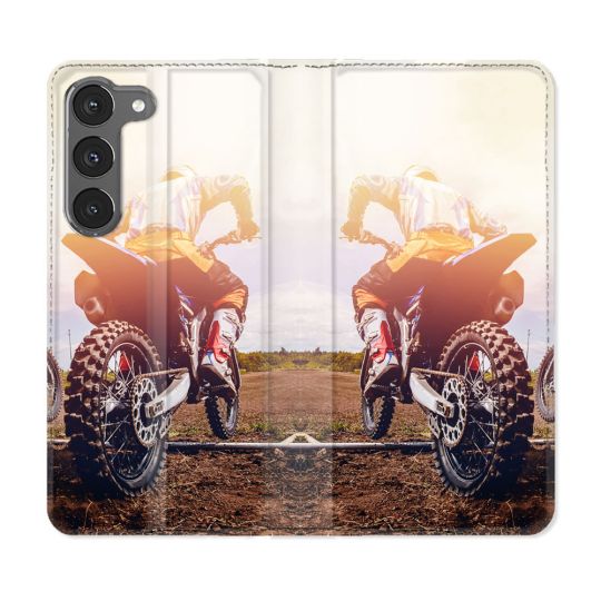 Housse Cuir Portefeuille Pour Samsung Galaxy A26 5G Moto Cross Soleil