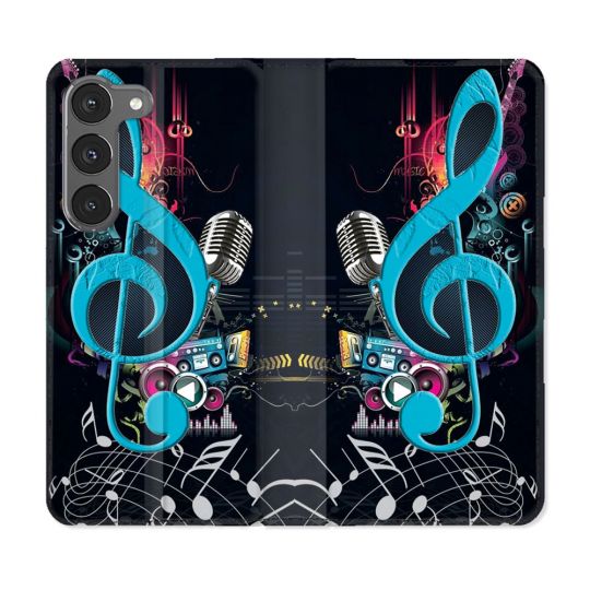 Housse Cuir Portefeuille Pour Samsung Galaxy A26 5G Musique Cle Sol Bleu
