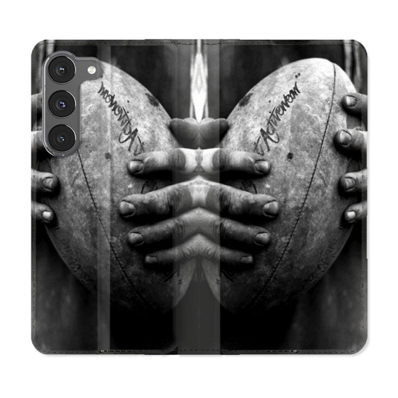 Housse Cuir Portefeuille Pour Samsung Galaxy A26 5G Sport Rugby Ballon Vintage