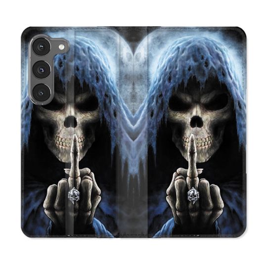 Housse Cuir Portefeuille Pour Samsung Galaxy A26 5G Tete de Mort Doigt