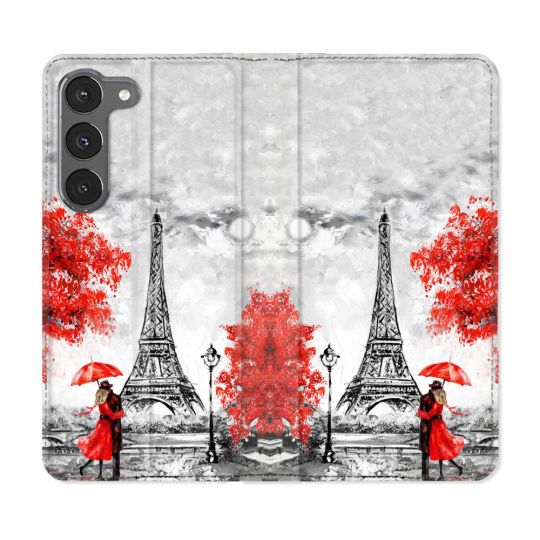 Housse Cuir Portefeuille Pour Samsung Galaxy A26 5G Voyage France Paris Rouge