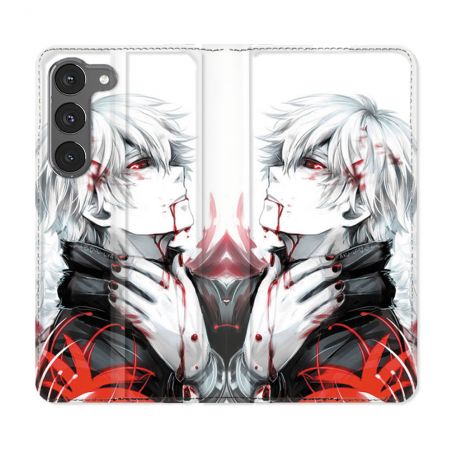 Housse Cuir Portefeuille Pour Samsung Galaxy A36 5G Manga Tokyo Ghoul Kaneki Blanc
