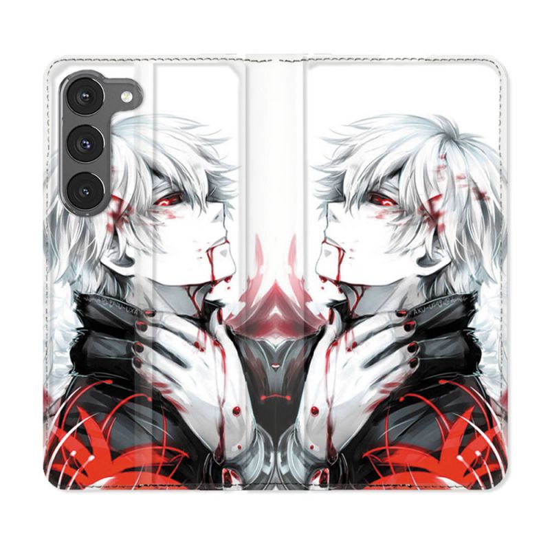 Housse Cuir Portefeuille Pour Samsung Galaxy A36 5G Manga Tokyo Ghoul Kaneki Blanc
