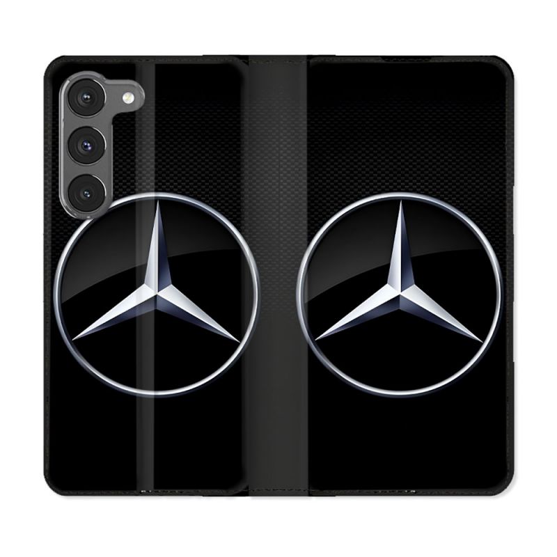Housse Cuir Portefeuille Pour Samsung Galaxy A36 5G Mercedes Carbone